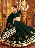 Green Rayon Mirror Work Lehenga Choli with Matching Embroidered Dupatta for Navratri Garba