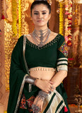 Green Rayon Mirror Work Lehenga Choli with Matching Embroidered Dupatta for Navratri Garba
