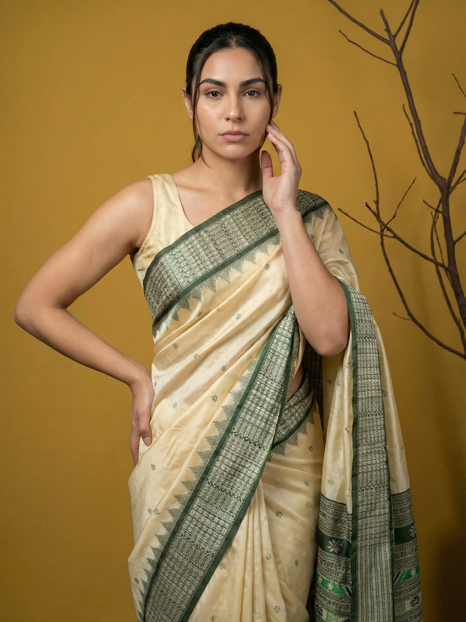 traditional handloom silk saree with graceful soft drape