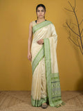 designer pista green handloom soft silk saree with zari woven motifs