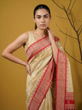 party wear red silk saree with traditional woven detailing