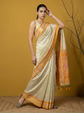 festive yellow saree with woven pallu and graceful soft silk drape