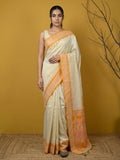 yellow handloom soft silk saree with delicate zari woven motifs