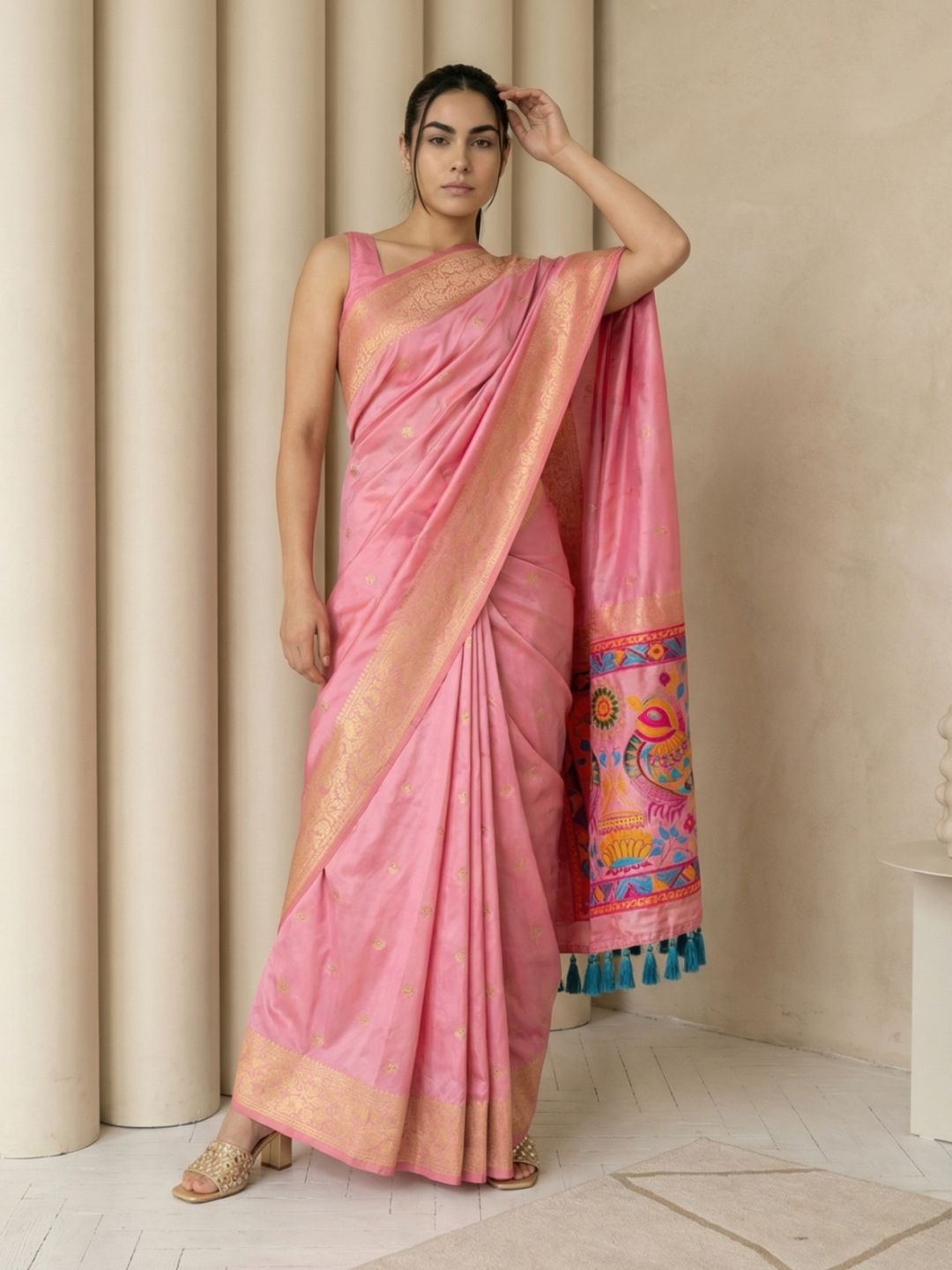 sparrow pallu silk saree