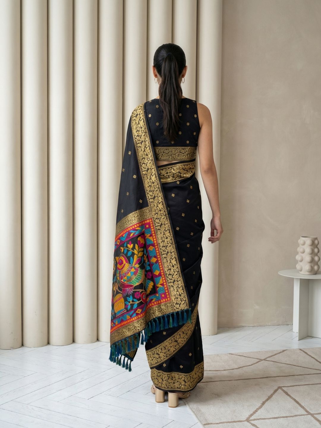 festive black silk saree elegant