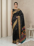 black zari woven floral saree