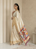 traditional soft silk saree with floral woven border and rich pallu