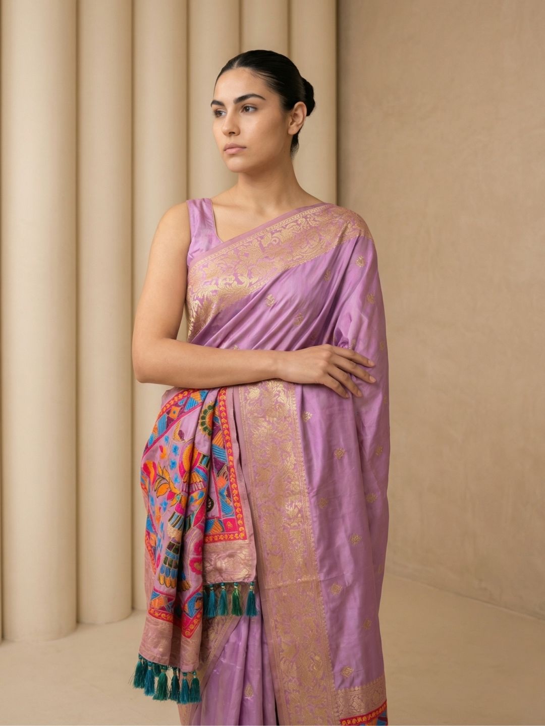 festive wear saree with zari weaving and smooth elegant drape