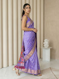 elegant lavender silk saree featuring sparrow design pallu and woven border