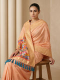elegant peach designer saree featuring sparrow design pallu and woven border