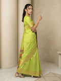 premium pista green soft silk saree with meenakari work and artistic bird design