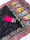 Black Pure Viscose Silk Position Printed Traditional Darbari Saree