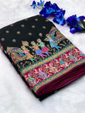 Black Pure Viscose Silk Position Printed Traditional Darbari Saree