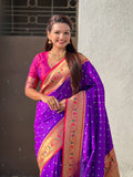 Purple Zari Woven Bandhani Paithani Fusion Silk Saree