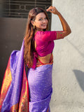 Lavender Zari Woven Bandhani Paithani Fusion Silk Saree