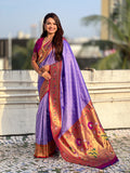 Lavender Zari Woven Bandhani Paithani Fusion Silk Saree