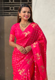 Pink Soft Silk Dual Zari Woven Saree with Deer Border