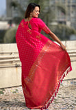 Pink Soft Silk Dual Zari Woven Saree with Deer Border