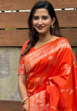Orange Banarasi Jaal Soft Silk Zari Woven Saree