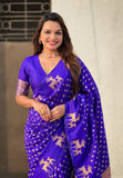 Violet Soft Silk Dual Zari Woven Saree with Deer Border