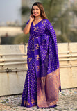 Violet Soft Silk Dual Zari Woven Saree with Deer Border