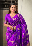 Purple Soft Silk Dual Zari Woven Saree with Deer Border