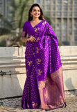 Purple Soft Silk Dual Zari Woven Saree with Deer Border