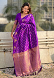 Purple Soft Silk Dual Zari Woven Saree with Deer Border