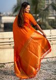 Orange Soft Silk Dual Zari Woven Saree with Deer Border