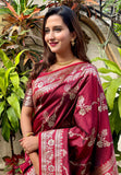 Maroon Banarasi Jaal Soft Silk Zari Woven Saree
