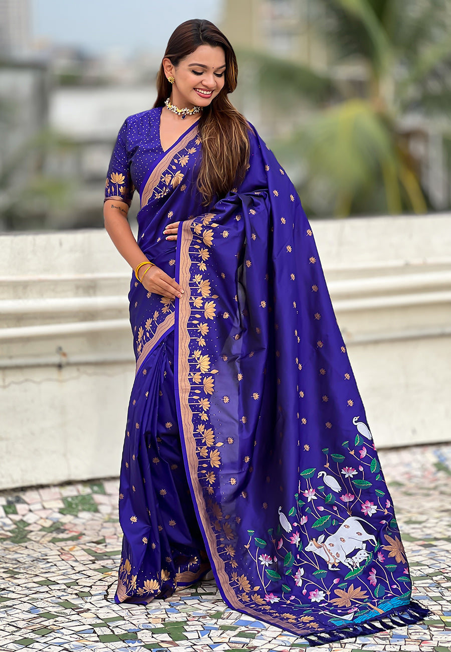 Violet Zari Woven Pichwai Silk Saree