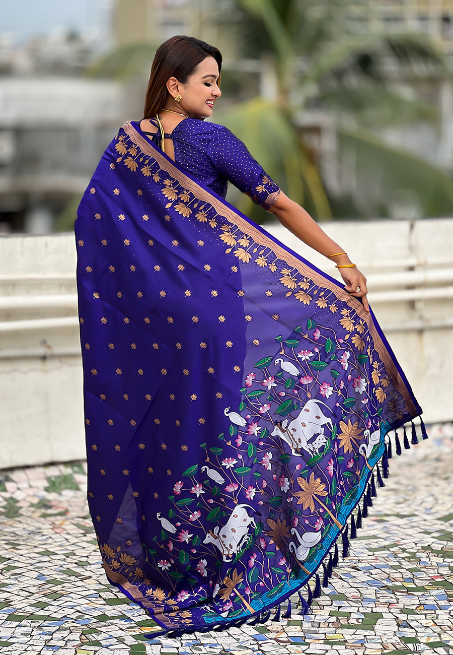 Violet Zari Woven Pichwai Silk Saree
