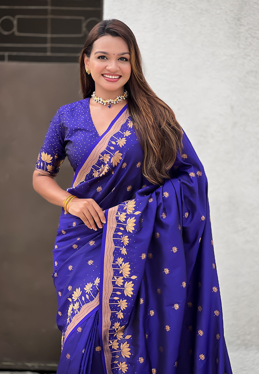 Violet Zari Woven Pichwai Silk Saree