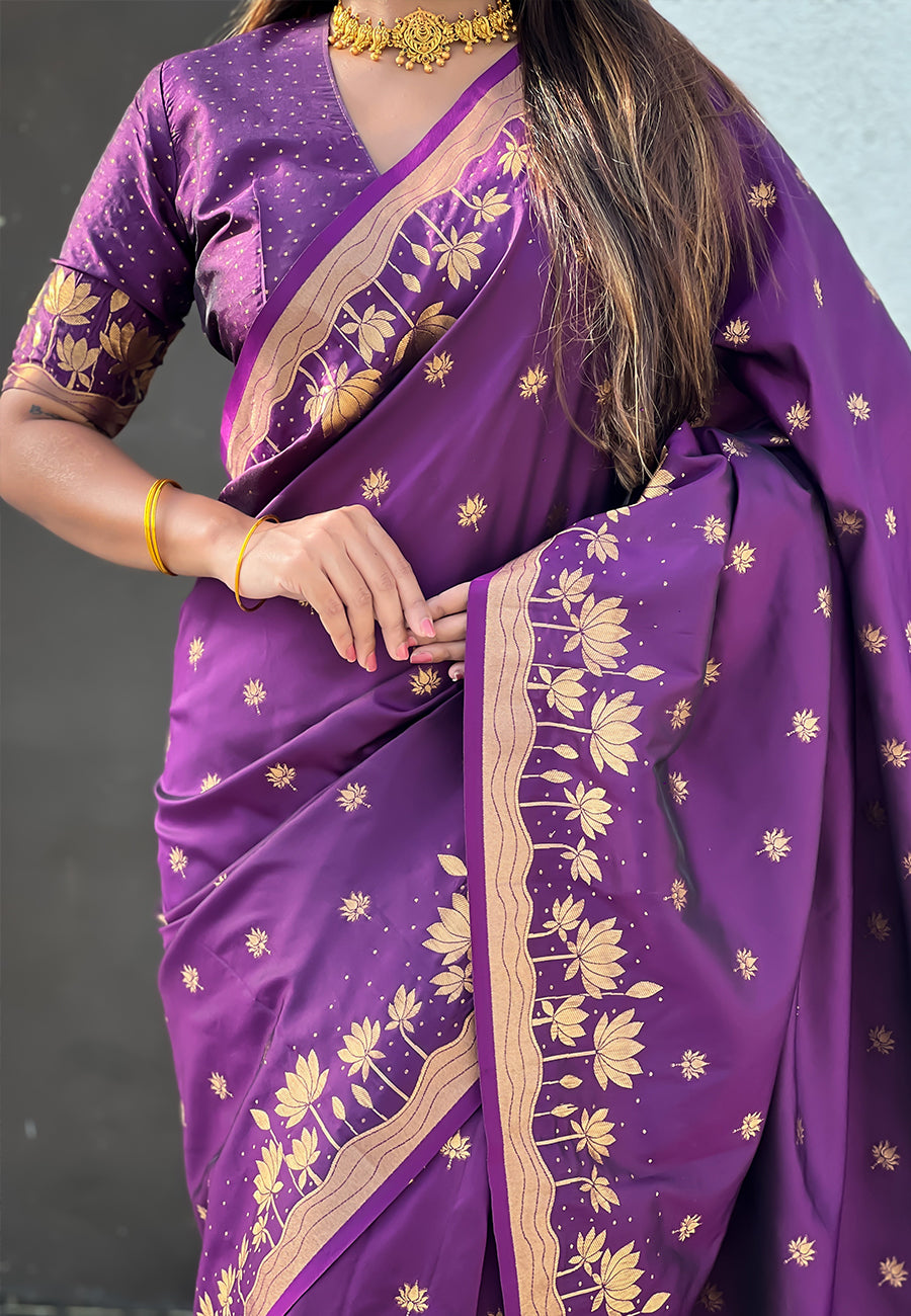 Wine Zari Woven Pichwai Silk Saree