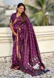 Wine Zari Woven Pichwai Silk Saree