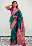 Green Contrast Zari Woven Chandrakor Swan Yeola Paithani Silk Saree