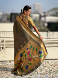 Bottle Green Tissue Paithani Zari Woven Saree
