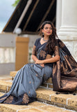 Medha in Grey Soft Silk Floral Border Contrast Zari Woven Saree