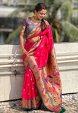Pink Contrast Zari Woven Chandrakor Swan Yeola Paithani Silk Saree