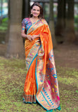 Orange Contrast Zari Woven Chandrakor Swan Yeola Paithani Silk Saree