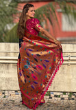 Navy Blue Contrast Zari Woven Chandrakor Swan Yeola Paithani Silk Saree