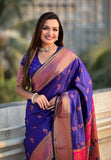 Violet Zari Woven Nath Yeola Paithani Silk Saree