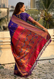 Violet Zari Woven Nath Yeola Paithani Silk Saree
