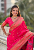 Pink Zari Woven Nath Yeola Paithani Silk Saree