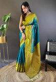 Sea Blue Soft Silk Floral Border Contrast Zari Woven Saree