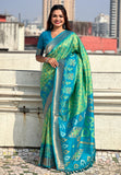 Pista Green Soft Silk Zari Woven Patola Saree with Contrast Weaves