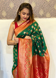Green Soft Silk Contrast Zari Woven Saree