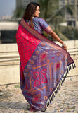Pink Soft Silk Zari Woven Patola Saree with Contrast Weaves