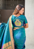 Green Zari Woven Mahalaxmi God Paithani Silk Saree