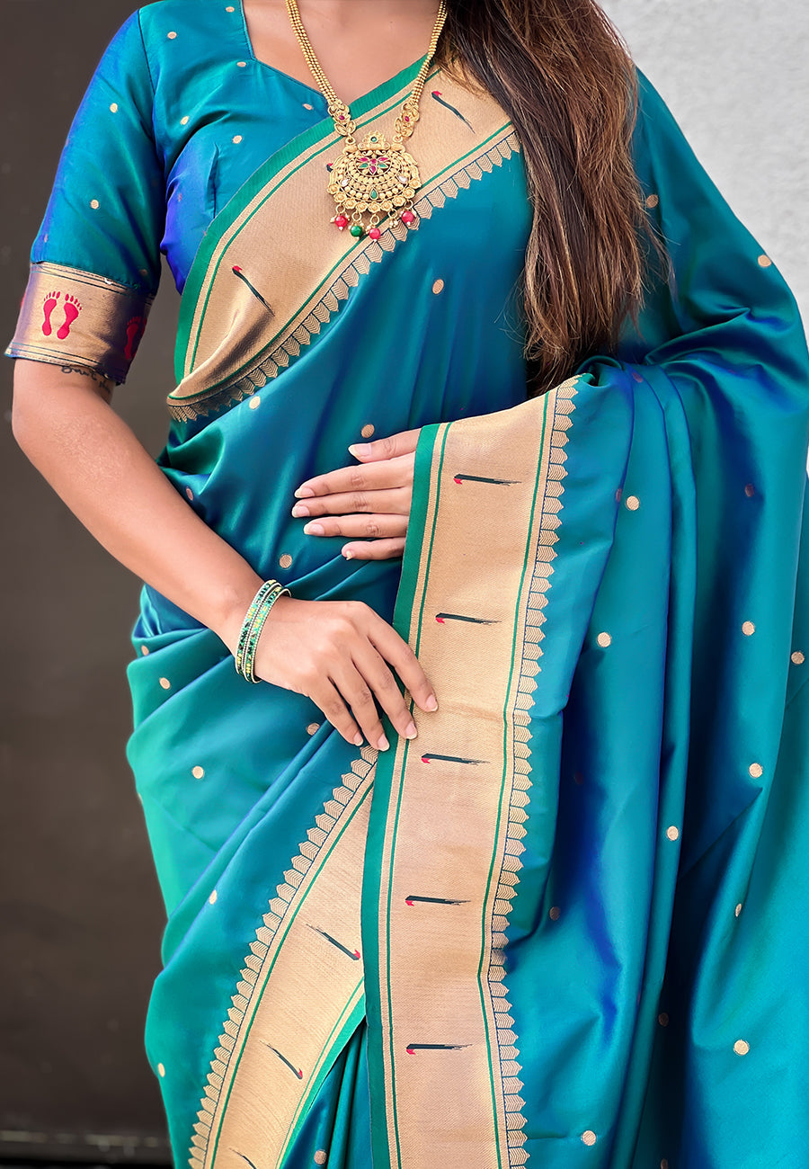 Green Zari Woven Mahalaxmi God Paithani Silk Saree